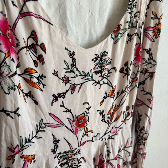 Ecote Cream Floral Mini Babydoll Long Sleeve Dress Women 0 Boho Flowing Coquette - Picture 2 of 6